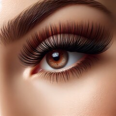 Obraz premium Close-up of a woman's eyes with laminated eyelashes: the eyelashes are long, curved and voluminous, without using mascara