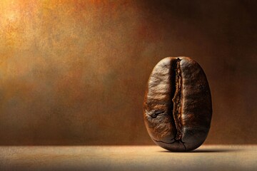 Naklejka premium A single roasted coffee bean stands upright in isolation
