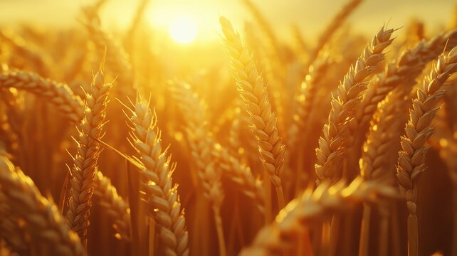 Golden wheat field at sunset rural landscape nature photography vibrant environment scenic view serenity concept - Powered by Adobe