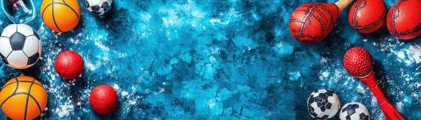 Obraz premium Colorful sports balls on textured blue background