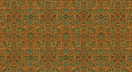 Intricate Islamic Geometric Pattern Design in Gold and Green