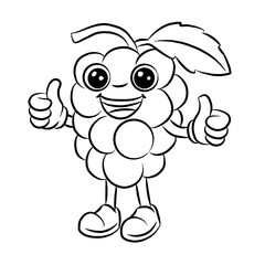 Cute grape cartoon character isolated on white background, icon vector, line art.