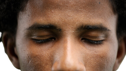 Fototapeta premium Man's eyes, close-up, on a white background