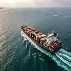 Aerial View: Cargo Ship and Containers in Harbor
