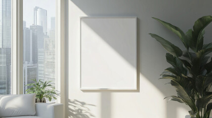 Modern Minimalist Living Space with Large Window and Indoor Plants