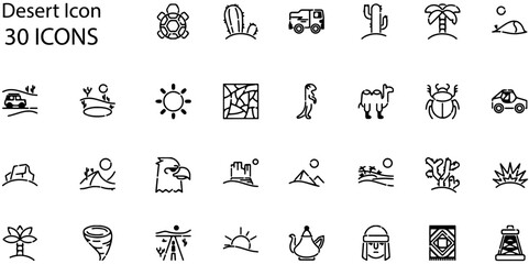 Naklejka premium Set of Desert icons. Line art style icons bundle. vector illustration