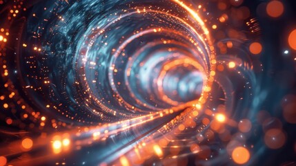 3D render of a futuristic tunnel with vibrant neon lights, creating a mesmerizing pathway of colors