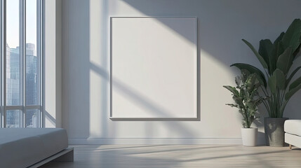 Fototapeta premium Modern Minimalist Living Space with Large Window and Indoor Plants