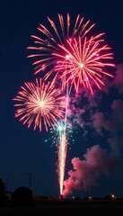 Fireworks exploding in the night sky with colorful sparks and stars , light, explosion, sparkles