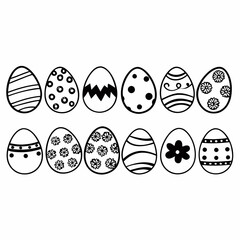 Easter Egg Silhouette Vector, Easter Egg Vector, Hand drawn set of Easter eggs doodle, Easter eggs icons set
