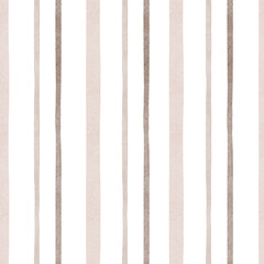 Abstract watercolor seamless Pattern with beige vertical Stripes. Hand drawn retro Background for wrapping paper or textile design. Vintage texture for banner or backdrop. Drawing brown ornament.