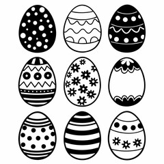 Easter Egg Silhouette Vector, Easter Egg Vector, Hand drawn set of Easter eggs doodle, Easter eggs icons set