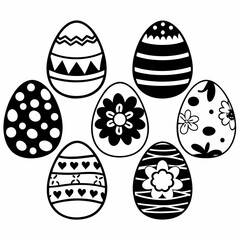 Easter Egg Silhouette Vector, Easter Egg Vector, Hand drawn set of Easter eggs doodle, Easter eggs icons set