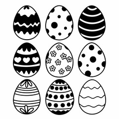 Easter Egg Silhouette Vector, Easter Egg Vector, Hand drawn set of Easter eggs doodle, Easter eggs icons set