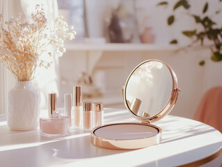 make up brushes and mirror