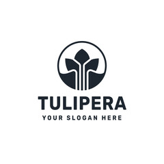 Vector black tulip logo on white background. Tulip plant. Tulip flower