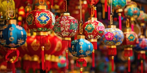 Fototapeta premium Vibrant Chinese Lanterns in a Market