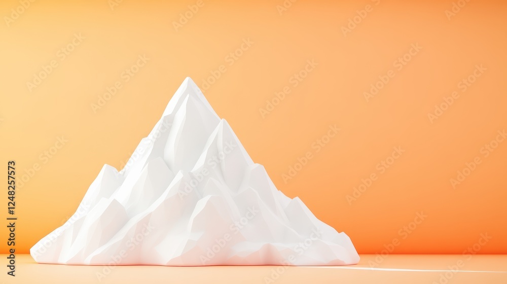 Poster abstract white mountain sculpture on soft orange background representing nature and minimalist art c