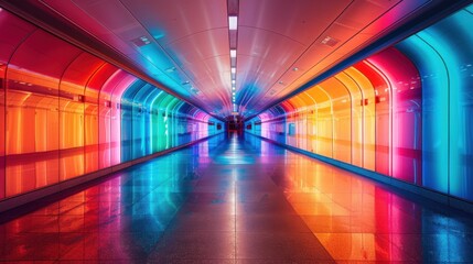 Fototapeta premium 3D render of a futuristic tunnel with vibrant neon lights, creating a mesmerizing pathway of colors
