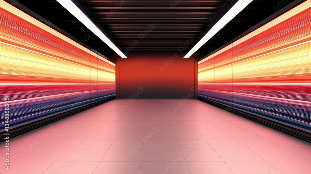 Poster a vibrant, abstract corridor with striking red and blue lighting creates a dynamic visual effect, em