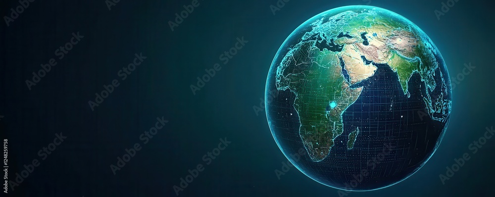 Aufkleber a digital representation of earth showcasing continents and oceans, illuminated with a glowing effec