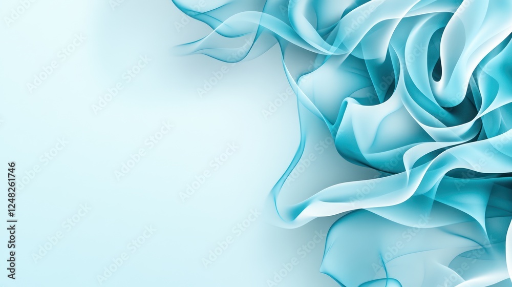 Poster Soft Aqua Swirls of Ethereal Fabric Flowing Elegantly on a Light Background for Abstract Art and Design Projects