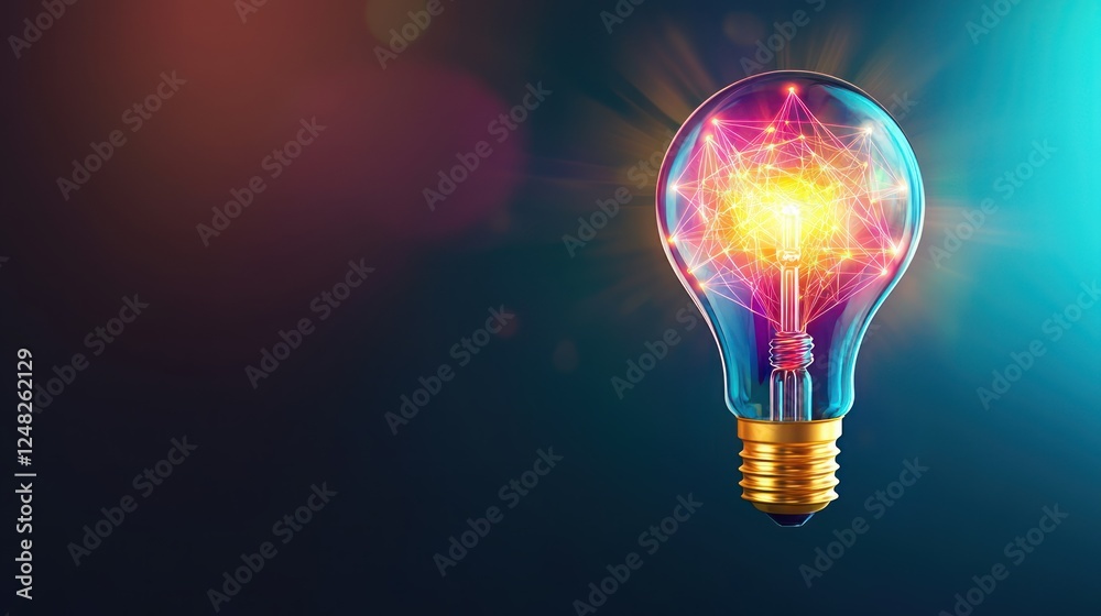 Aufkleber Bright Spark of Inspiration in a Light Bulb Illuminating Abstract Colors and Shapes on a Dark Background