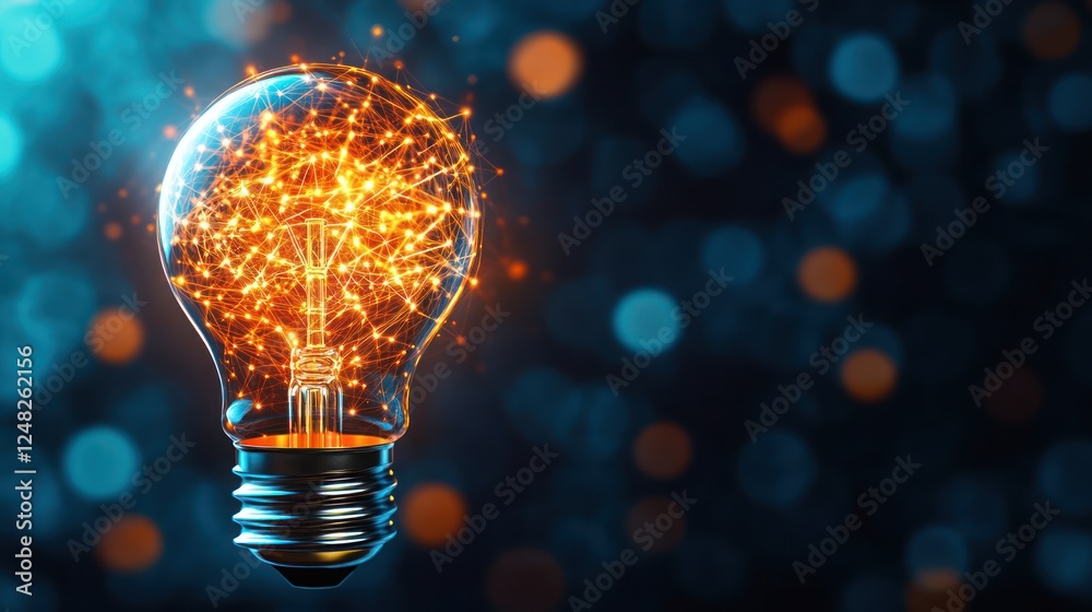 Aufkleber bright light bulb with sparkling connections representing ideas and innovation concept on a dark bac