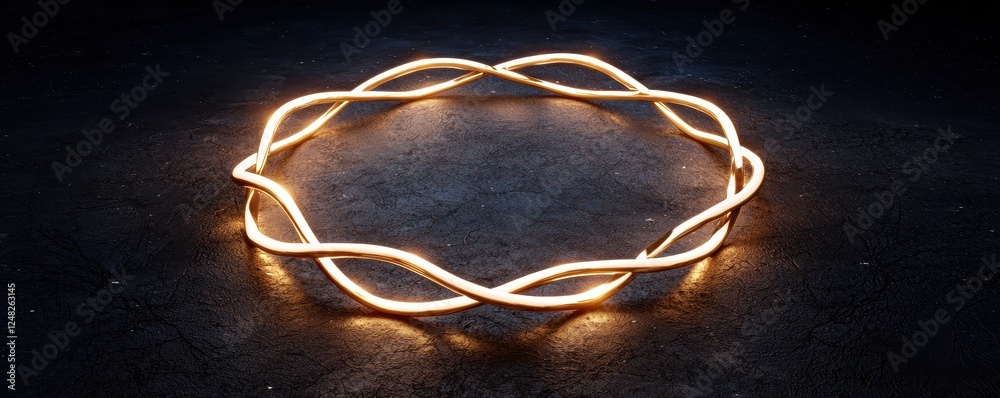 Poster a glowing, intertwined light formation set against a dark background, creating an artistic circular 