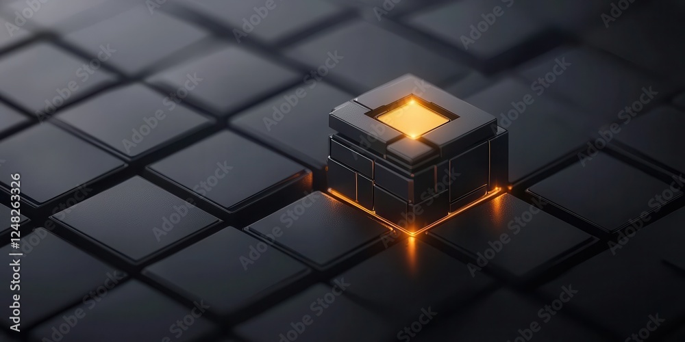 Aufkleber a sleek, modern digital design featuring a glowing cube on a textured surface, emphasizing technolog
