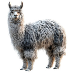 Obraz premium Majestic grey alpaca fluffy fur south american animal isolated transparent background