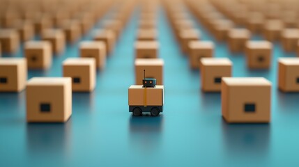 Fototapeta premium An aerial view of a vast, automated warehouse with robots moving goods, retrieving orders, and optimizing logistics with remarkable efficiency.