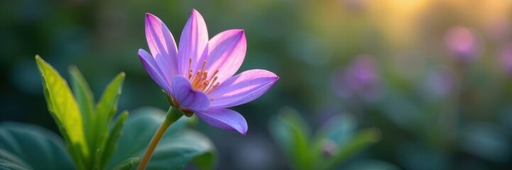 Delicate purple flower, smooth leaves, soft light, garden, purple bloom, bloom