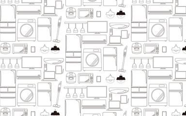 線画でかかれた家電の背景　モノクロ