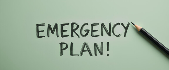 Emergency action plan with hand-drawn text and pencil on sage green background