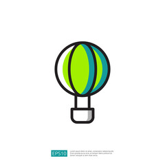 Colorful Hot Air Balloon Illustration In A Minimalist Style With Green And Blue Accents. Adventure And Travel Via Hot Air Balloon Icon