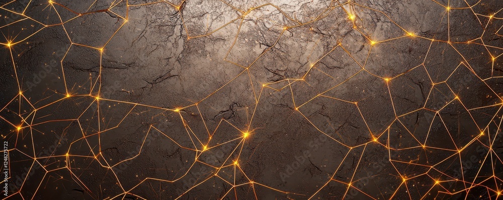 Poster A textured background featuring interconnected lines and glowing nodes, resembling a digital network or cosmic structure.