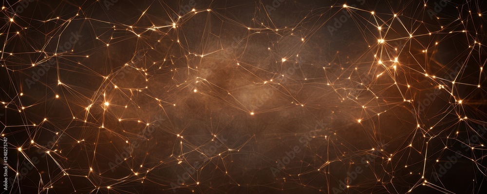 Poster a dark, cosmic background filled with glowing nodes interconnected by lines, resembling a network of