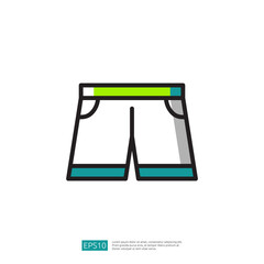 Stylized Illustration Of White And Teal Athletic Shorts With Green Accents.  Illustration of Athletic Shorts for Men and Women.  Stylish Athletic Shorts Design.  Trendy Summer