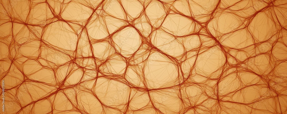 Poster a close-up view of a textured surface resembling interconnected fibers or veins against a warm, beig