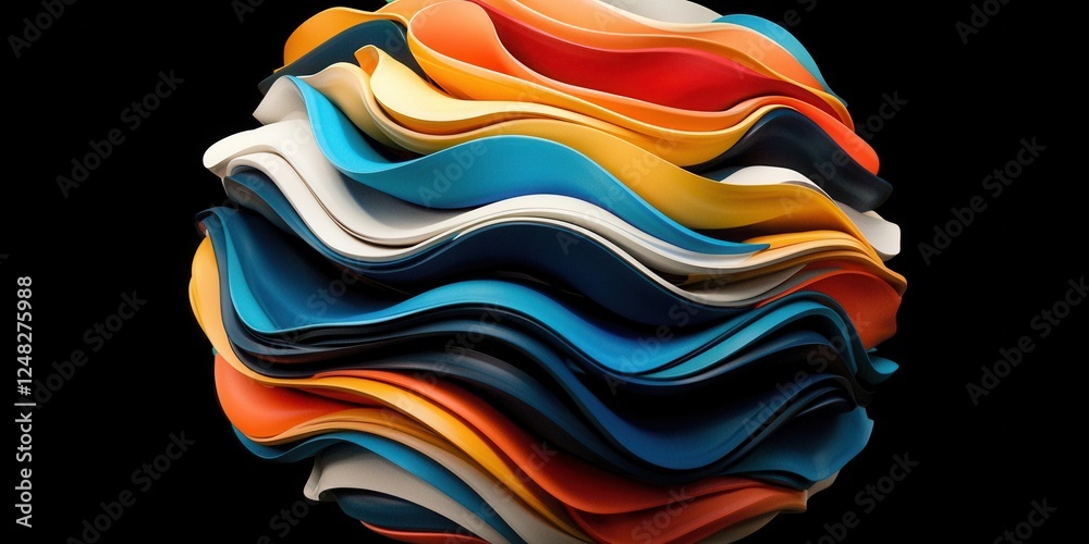 Poster a vibrant, swirling sphere composed of layered colors, showcasing fluid shapes and dynamic patterns 