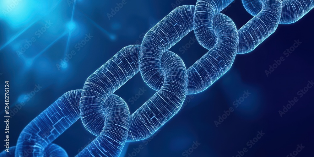 Poster A digital representation of a chain in a blue, futuristic style, symbolizing connectivity and strength in technology.