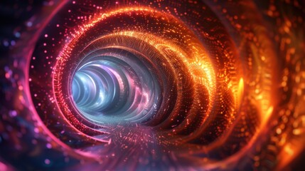 Obraz premium 3D render of a futuristic tunnel with vibrant neon lights, creating a mesmerizing pathway of colors