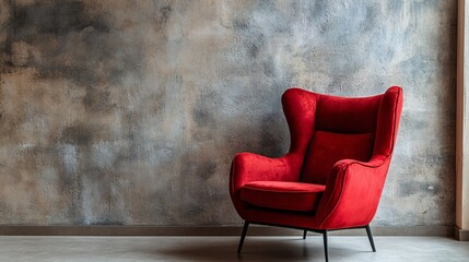Comfortable red armchair against a soft beige backdrop, ideal for adding a vibrant touch to modern living spaces.