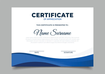 Elegant Blue Business wavy gradient certificate template layout design