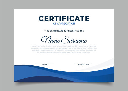 Elegant Blue Business wavy gradient certificate template layout design