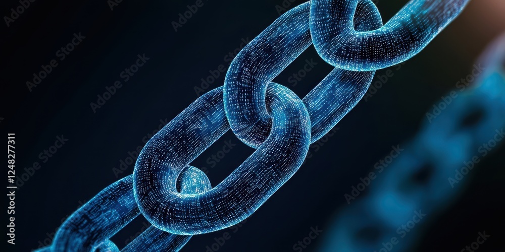 Poster a glowing, digital representation of a chain link against a dark background, symbolizing connectivit