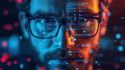 Cybersecurity Expert:  A Close-Up Portrait of a Programmer Focused on Code