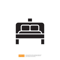 Minimalist Black Icon of a Bed with Two Cushions Illustrating Comfort and Restful Atmosphere in Modern Interior Design Concept