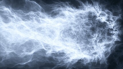 Ethereal cloudscape painting an image of bright wispy cloud formations against a dark backdrop creating a sense of lightness and depth